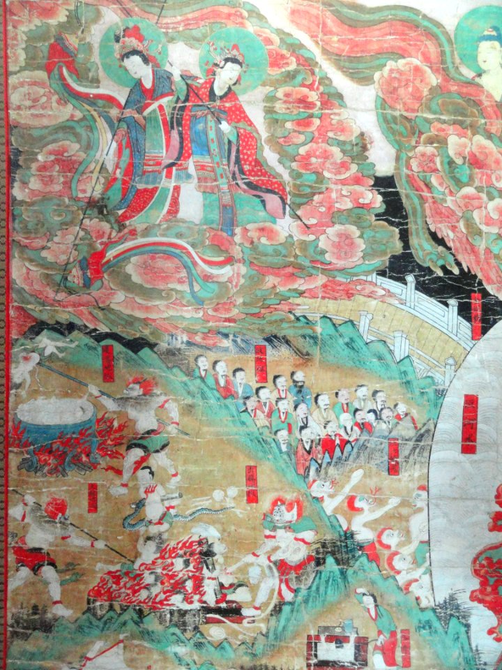 Gamnodo detail (replica), Souls Receiving the Sweet Dew of Immortality from Buddhas, 18th century - Korean Culture Museum, Incheon Airport, Seoul, South Korea - DSC00805
