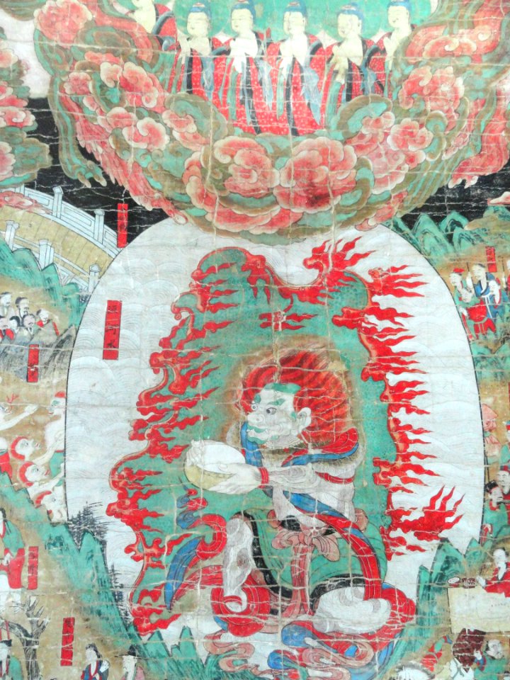 Gamnodo detail (replica), Souls Receiving the Sweet Dew of Immortality from Buddhas, 18th century - Korean Culture Museum, Incheon Airport, Seoul, South Korea - DSC00804