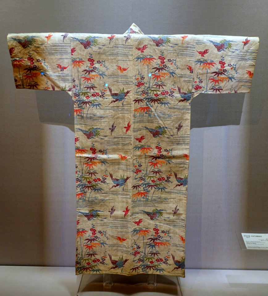 Garment with bamboo, plum, and crane, bingata stencil dyeing, Okinawa Main Island, Second Sho dynasty, Ryukyu kingdom, 1800s AD, cotton - Tokyo National Museu- Tokyo National Museum - Tokyo, Japan - DSC09147