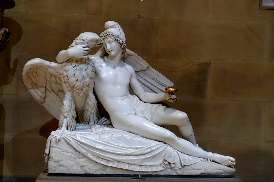 Ganymede and the Eagle, by Adamo Tadolini, 1823, marble - Sculpture Gallery, Chatsworth House - Derbyshire, England - DSC03474