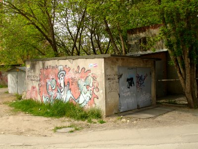 Garage graffiti at Balka Ryabinina street