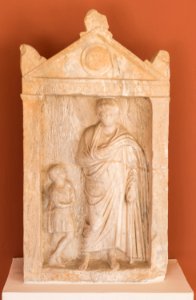 Funerary stele man and boy ArchMus Eretria 1789 Euboea Greece photo