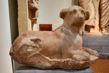 Funerary statue of a dog at the National Archaeological Museum of Athens on 7 May 2018