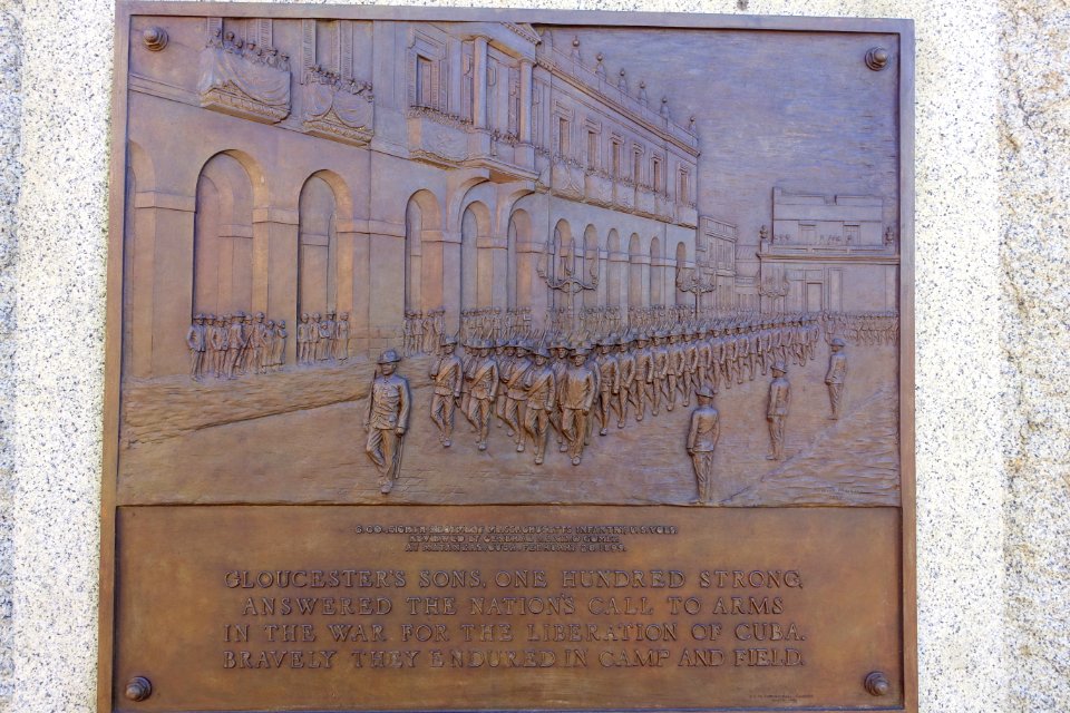 G. Co., Eight Regiment Massachusetts Infantry, U. S. Volunteers reviewed by General Maximo Gomez at Matanzas, Cuba, February 20, 1899 - Gloucester Spanish American War Memorial - Gloucester, MA - DSC00992