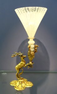 Funnel glass with handle in deer's form, Venice or Venetian style, 1600s AD, glass with gilt bronze mounting - Landesmuseum Württemberg - Stuttgart, Germany - DSC03391