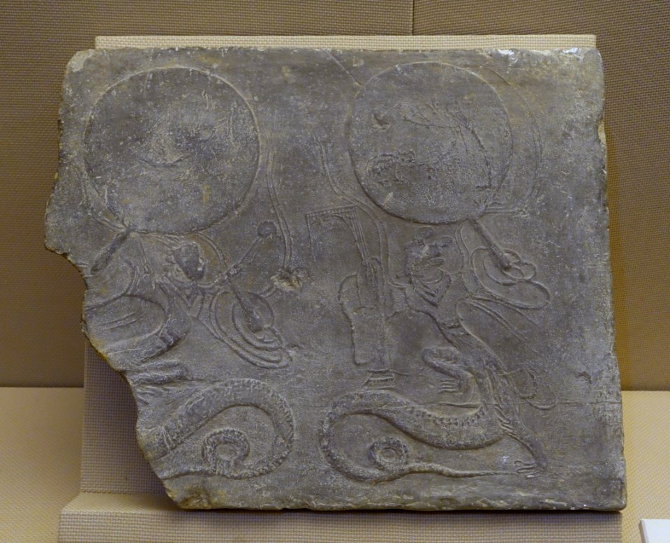 Fuxi and Nvwa, China, collected from Chongzhou City, Sichuan, Eastern Han dynasty, 25-220 AD, tomb tile - Sichuan Provincial Museum - Chengdu, China - DSC04803
