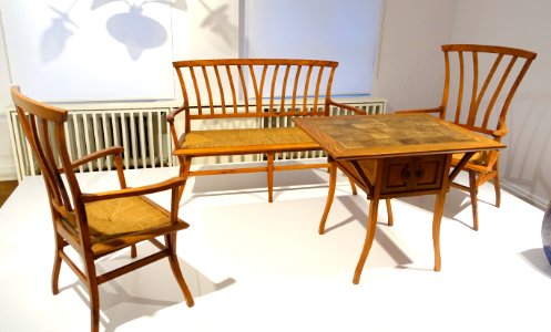 Furniture from the Bloemenwerf House, Henry van de Velde, 1895, bubinga wood, cane, ceramic - Bröhan Museum, Berlin - DSC03980