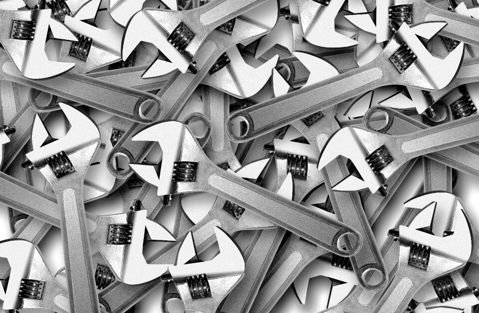 Adjustable wrench tool black and white
