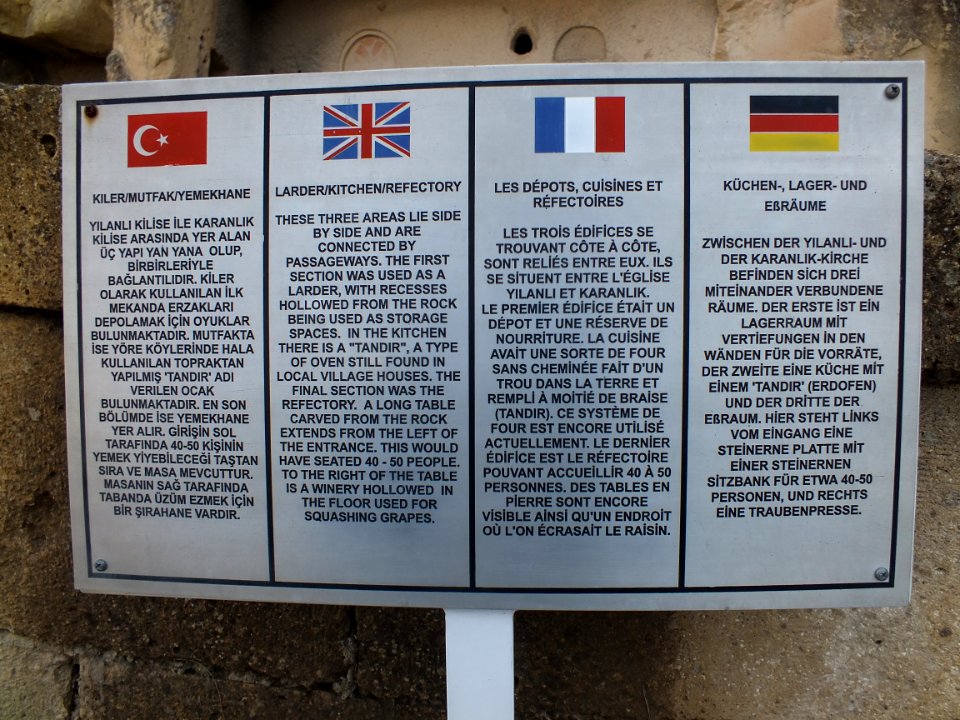 Göreme Açık Hava Müzesi yemekhane, mutfak, kiler bilgi tabelası
