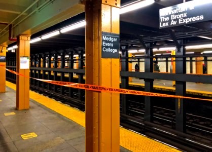 Franklin Ave Medgar Evars station NYC Subway with Trains not stopping Work in Progress zone