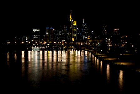 Frankfurt am Main city center from Ignatz-Bubis-Brücke at night 2020-03-22 pixel shift 03 photo