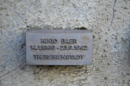Frankfurt, Jewish cemetery Battonnstraße, memorial stone in sign frieze, Hugo Baer