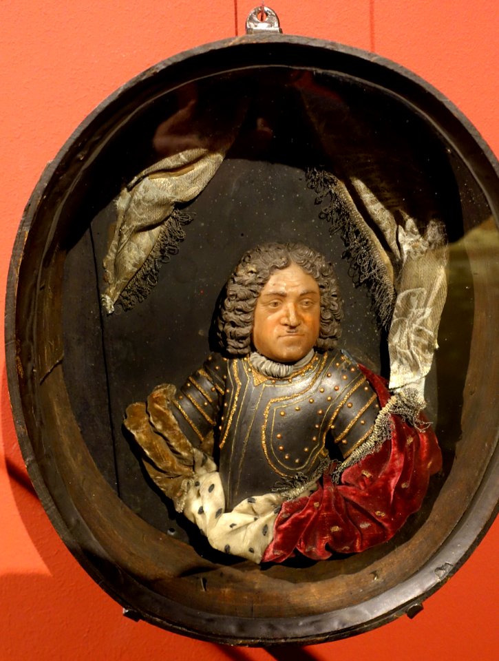 Frederick III, Elector of Brandenburg, by Johann Wilhelm von Kolm, Berlin, c. 1700, wax, textiles - Bode-Museum - DSC03444