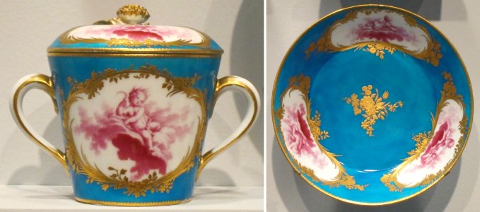 French soft-paste porcelain cup with cover and saucer, 1754, Vincennes, Honolulu Museum of Art