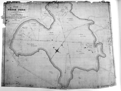 Fresh Pond, Showing the Division Lines of the Proprietors, by Simon Greenleaf and S. M. Felton, 1841 - reprinted in Fresh Pond, The History of a Cambridge Landscape, by Jill Sinclair, 2009 - DSC02561