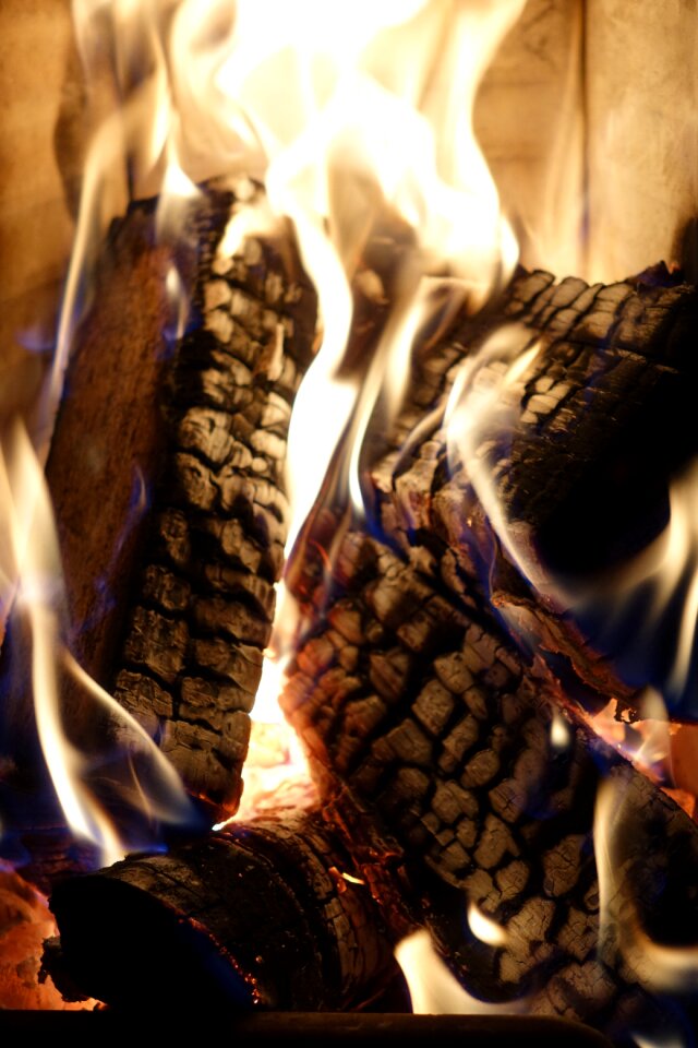 Flame wood fire cozy photo