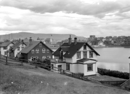 Gezicht over de oude stadskern met vila's van Reykjavik met in het midden de ono, Bestanddeelnr 190-0394