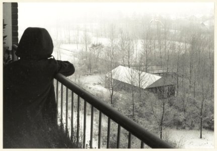Gezicht op het Goede Herderpad en omgeving vanuit een galerijflat aan de Engelandlaan. NL-HlmNHA 54004848