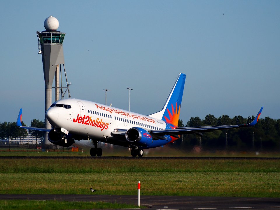 G-GDFK Jet2 Boeing 737-36N(WL) takeoff from Schiphol (AMS - EHAM), The Netherlands, 11june2014, pic-1