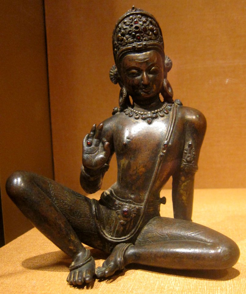 Gilt copper statue of Indra with inlaid semi-precious stones, Nepal, 13th century, HAA
