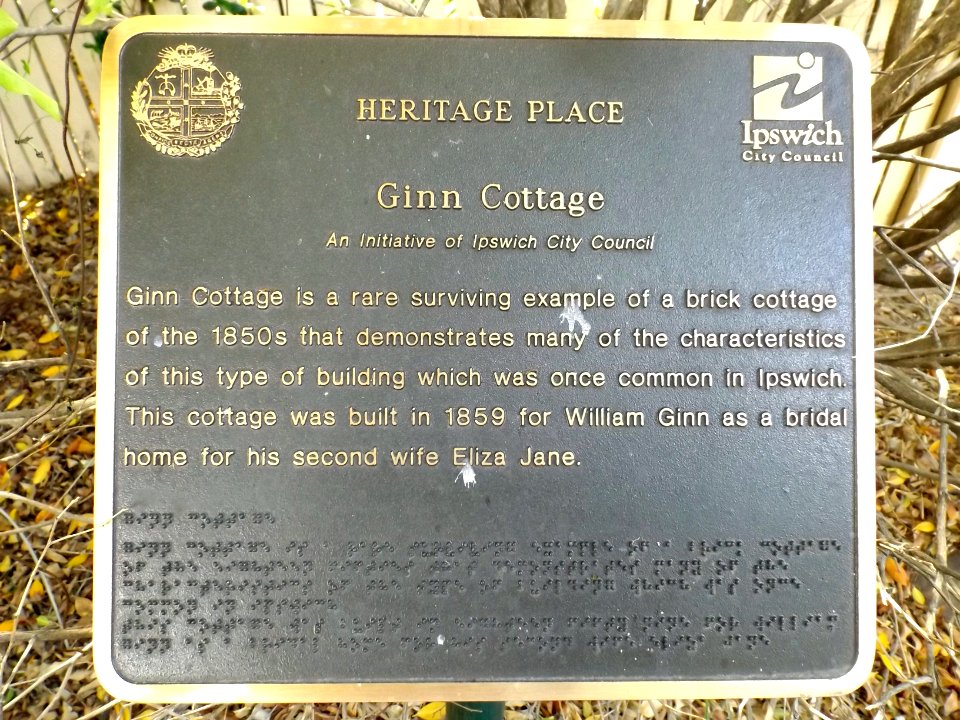 Ginn Cottage plaque, Ipswich, Queensland