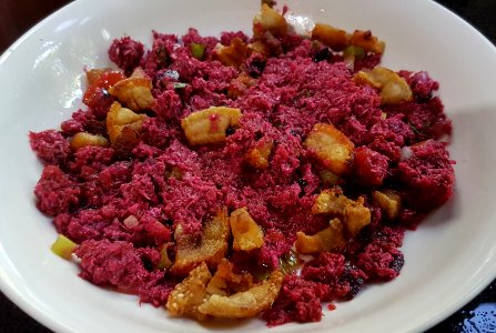 Ginisang alamang (sauteed shrimp paste with pork chicharon)