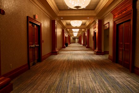 Architecture hallway chandeliers