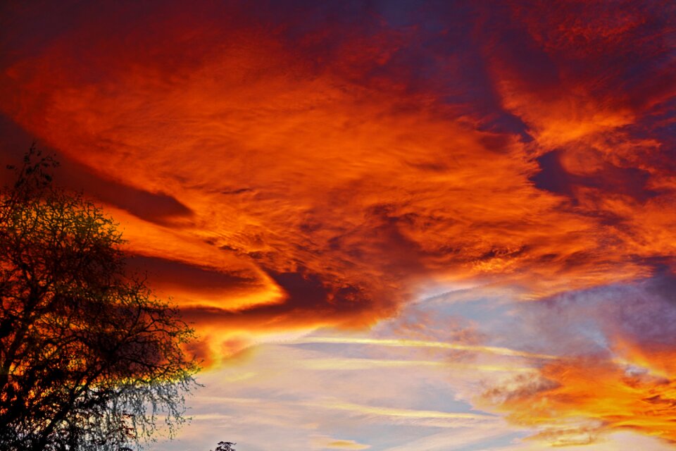 Sunset red sky blue