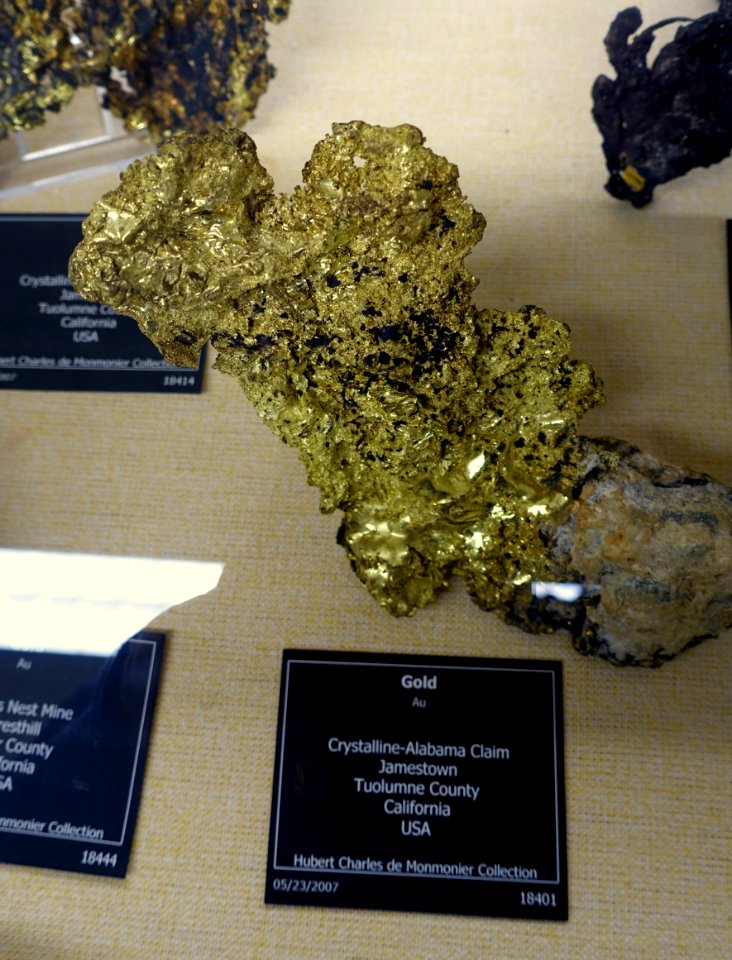 Gold, Crystalline-Alabama Claim, Jamestown, Tuolumne County, California - University of Arizona Mineral Museum - University of Arizona - Tucson, AZ - DSC08547