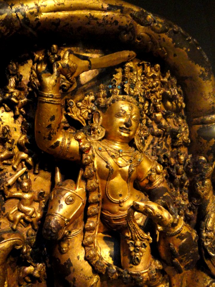 Goddess Lhamo, view 2, Central Tibet, Densatil monastery funeral stupa, 15th century AD, gilt-copper, pigment, and semi-precious stones - Arthur M. Sackler Gallery - DSC06012