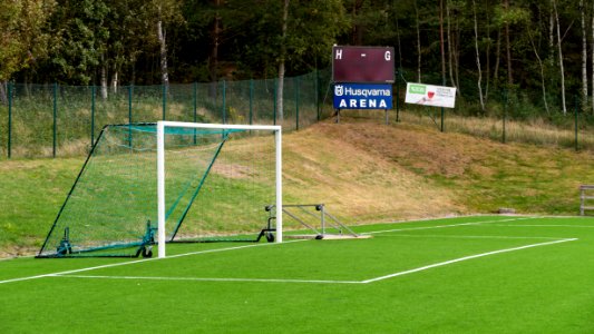 Goalpost and score board at Brastad arena