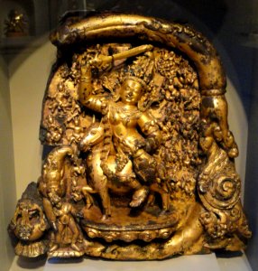 Goddess Lhamo, view 1, Central Tibet, Densatil monastery funeral stupa, 15th century AD, gilt-copper, pigment, and semi-precious stones - Arthur M. Sackler Gallery - DSC06009