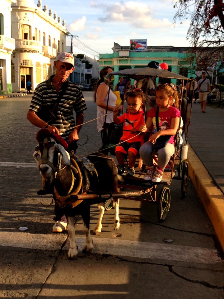 Goat cart with children in Santa Clara, Cuba