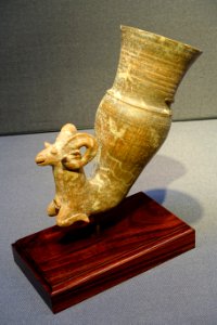 Goat-shaped rhyton, excavated in Iran, Iron Age, first half of 1st millenium BC, clay - Tokyo National Museum - Tokyo, Japan - DSC08556