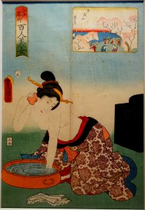 Gotenyama, from One Hundred Beauties at Famous Places of Edo, by Utagawa Kunisada, Edo period, dated 1858 AD, print - Ishikawa Prefectural Museum of Traditional Arts and Crafts - Kanazawa, Japan - DSC09581