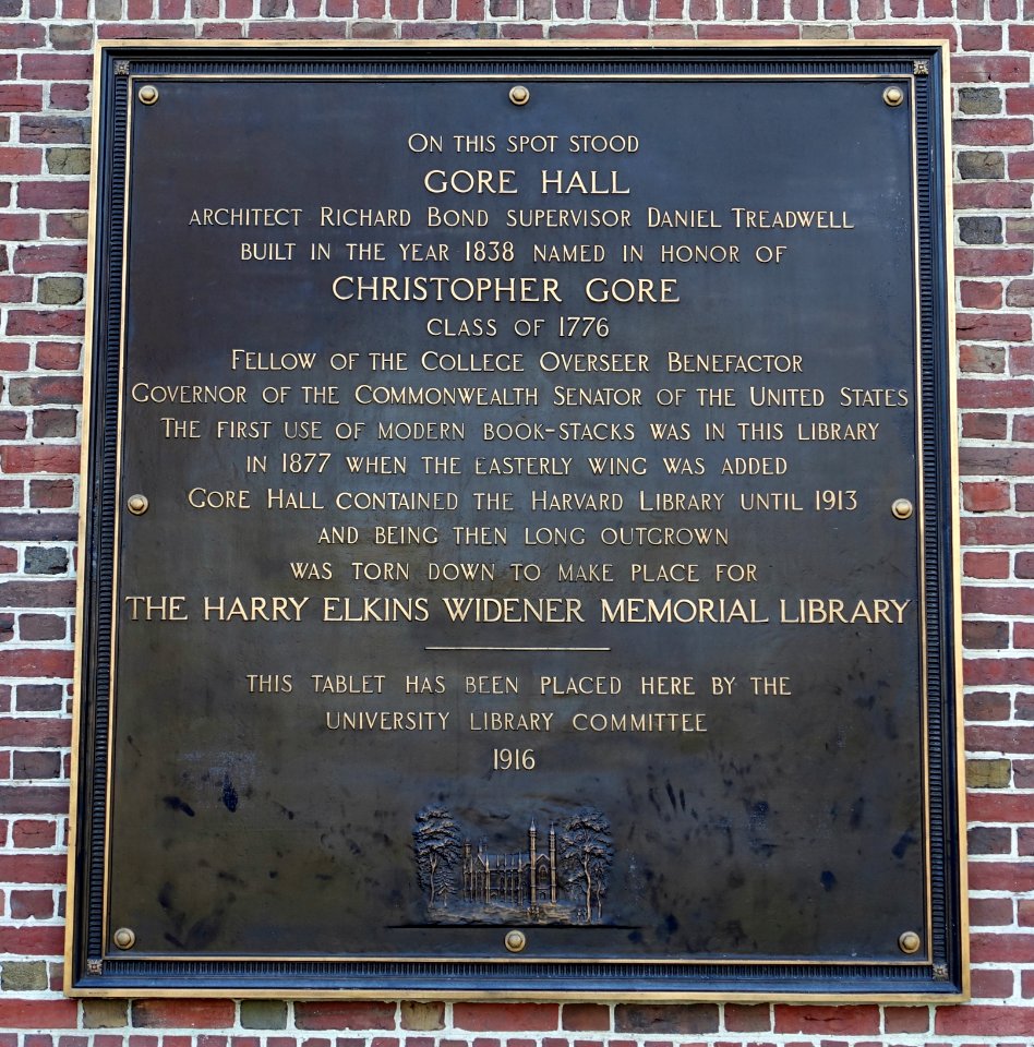 Gore Hall plaque, Harvard College - Cambridge, Massachusetts - DSC05562