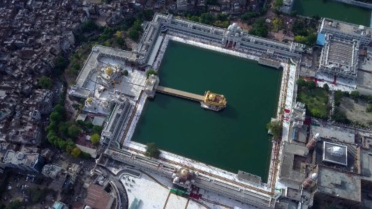 Golden temple aerial shot in Amritsar