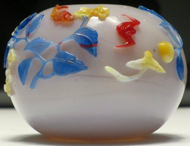 Glass jars with applied multicolor bat and floral design, Machida City Museum