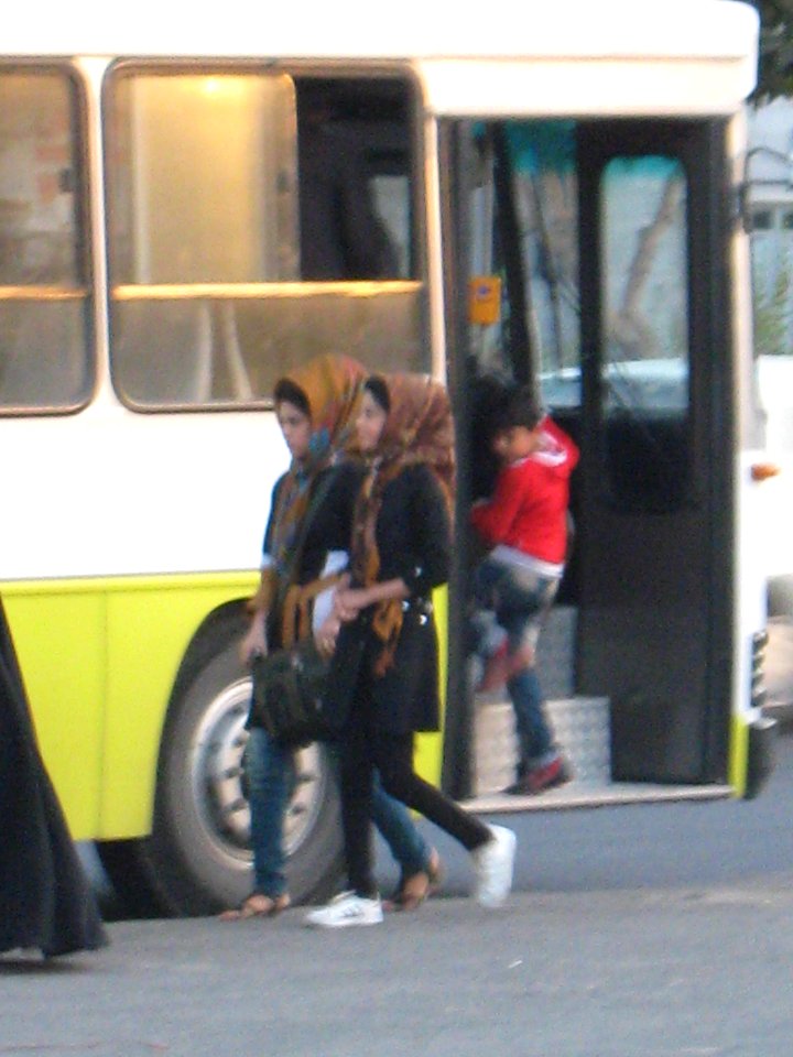 Girls in bus queue - boy enter bus - Janbazan blv - Nishapur