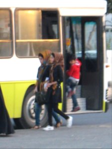 Girls in bus queue - boy enter bus - Janbazan blv - Nishapur
