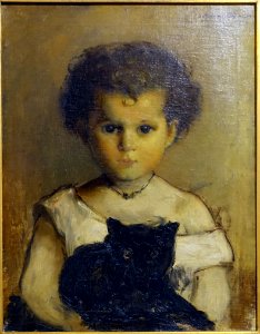 Girl with a cat, Portrait of the painter's daughter Maria, by Antonio Carneiro, 1900, oil on canvas - Museu Nacional de Soares dos Reis - Porto, Portugal - DSC00730