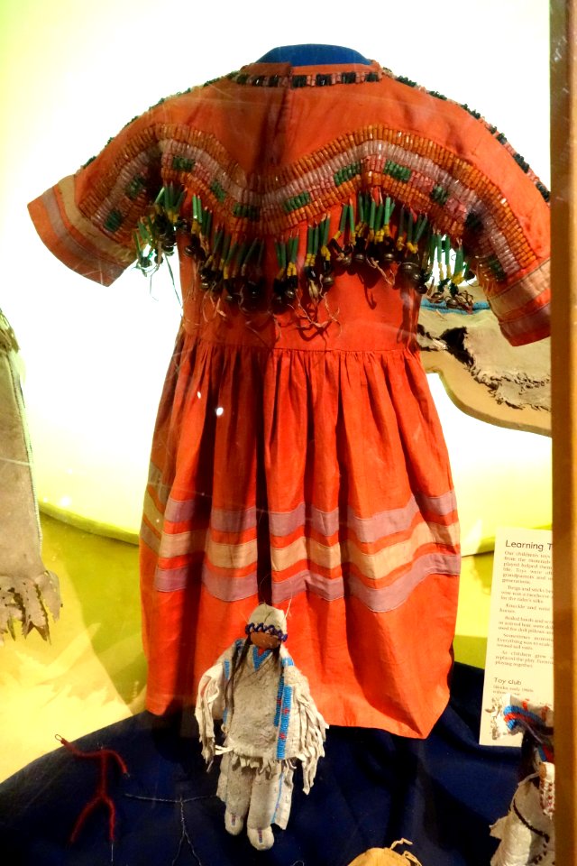 Girl's Cloth Dress, Kainai, early 1900s, cloth, ribbon, glass beads - Glenbow Museum - DSC01015