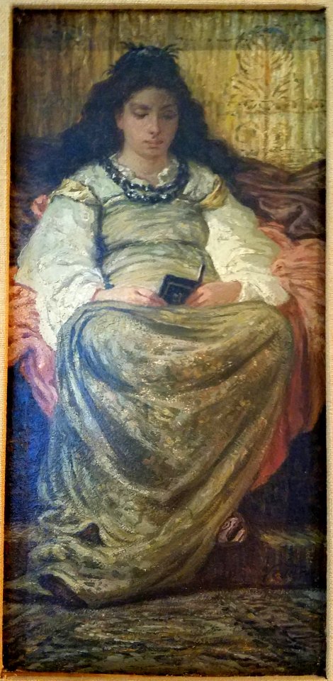 Girl Reading in XVth Century Costume, by Elihu Vedder, 1879, oil on paper - Hyde Collection - Glens Falls, NY - 20180224 123449