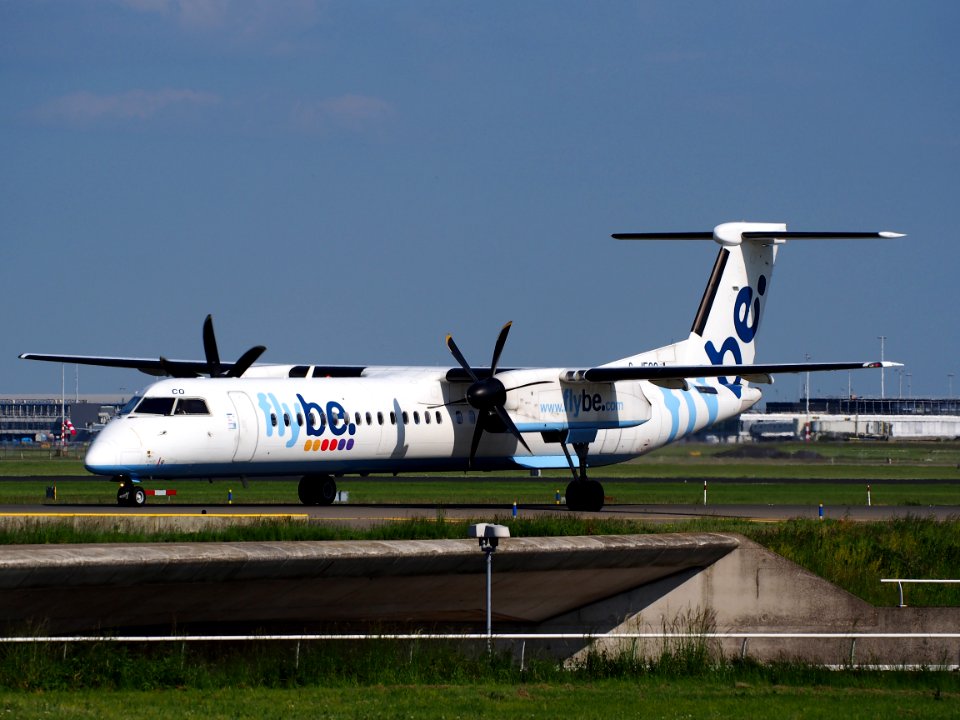 G-JECO Flybe De Havilland Canada DHC-8-402Q Dash 8 taxiing at Schiphol (AMS - EHAM), The Netherlands, 18may2014, pic-1