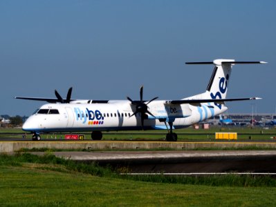 G-JECX Flybe De Havilland Canada DHC-8-402Q Dash 8 taxiing at Schiphol (AMS - EHAM), The Netherlands, 16may2014, pic-051