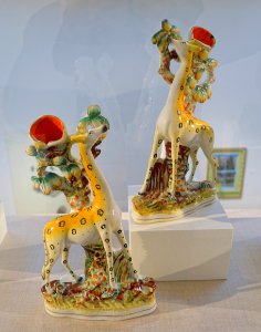 Giraffe spill vases, Staffordshire, England, 1845-1855, glazed earthenware - Portland Museum of Art - Portland, Maine - DSC04350