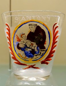 Glass with St. Anthony of Lisbon, probably Factory of Coina, 1800-1850, glass, enamel - Museu Nacional de Soares dos Reis - Porto, Portugal - DSC00609