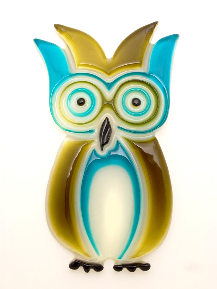 Glass-like resin owl spoon rest blue brown