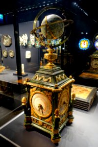Globe clock by Philipp Matthaus Hahn or Philipp Gottfried Schaudt, c. 1784, wood, metal - Hessisches Landesmuseum Darmstadt - Darmstadt, Germany - DSC00572