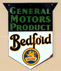 GM product, Bedford, enamel advert sign at the den hartog ford museum pic-094
